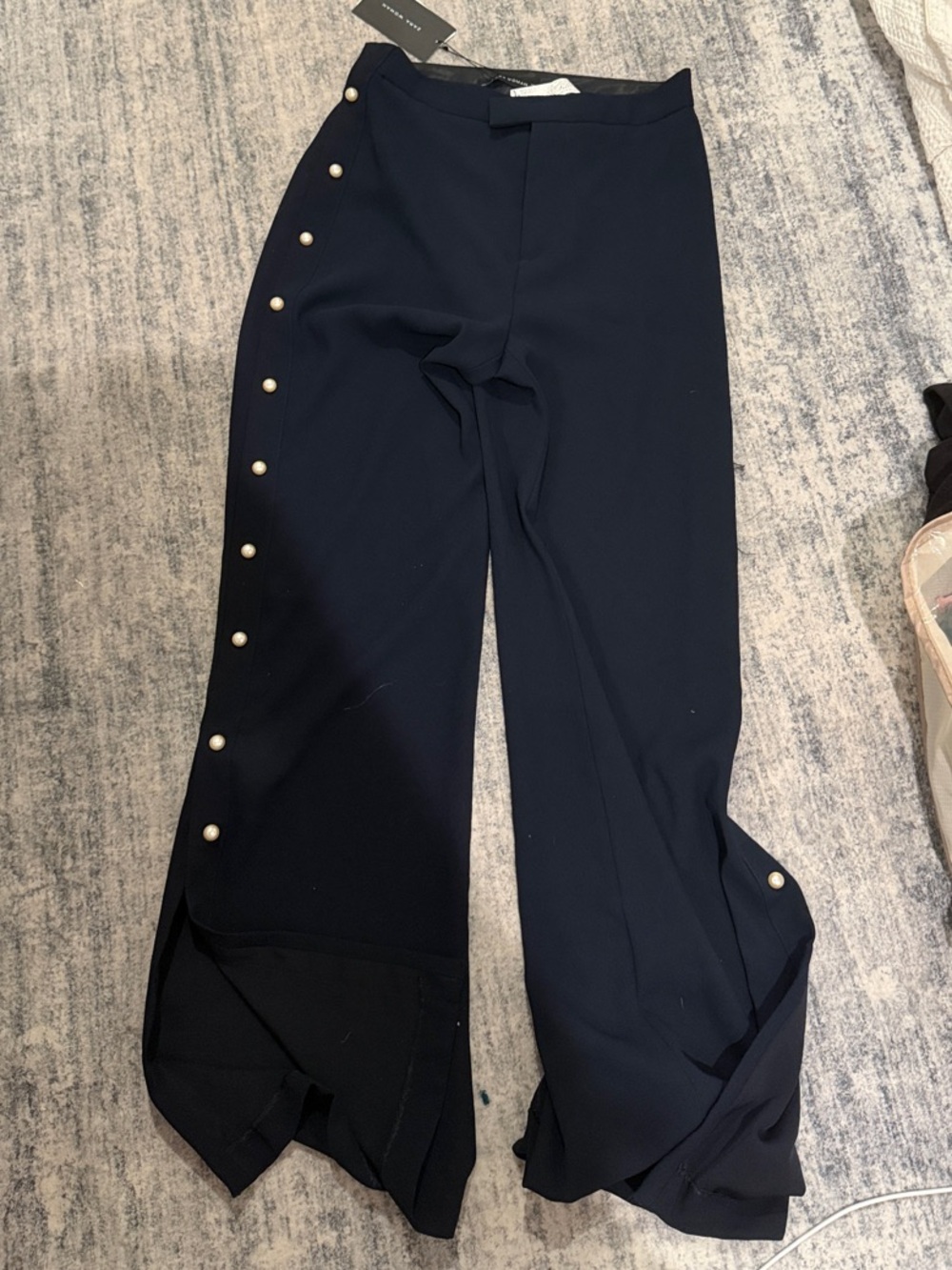 Pearl-Button Navy Wide-Leg Pants